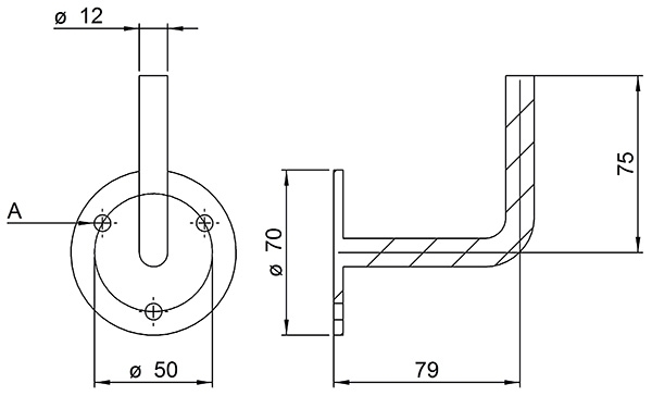 Handlaufhalter - mit Ronde 70x6 mm - zum Anschweissen - Stahl S235JR- roh-30-1417.8