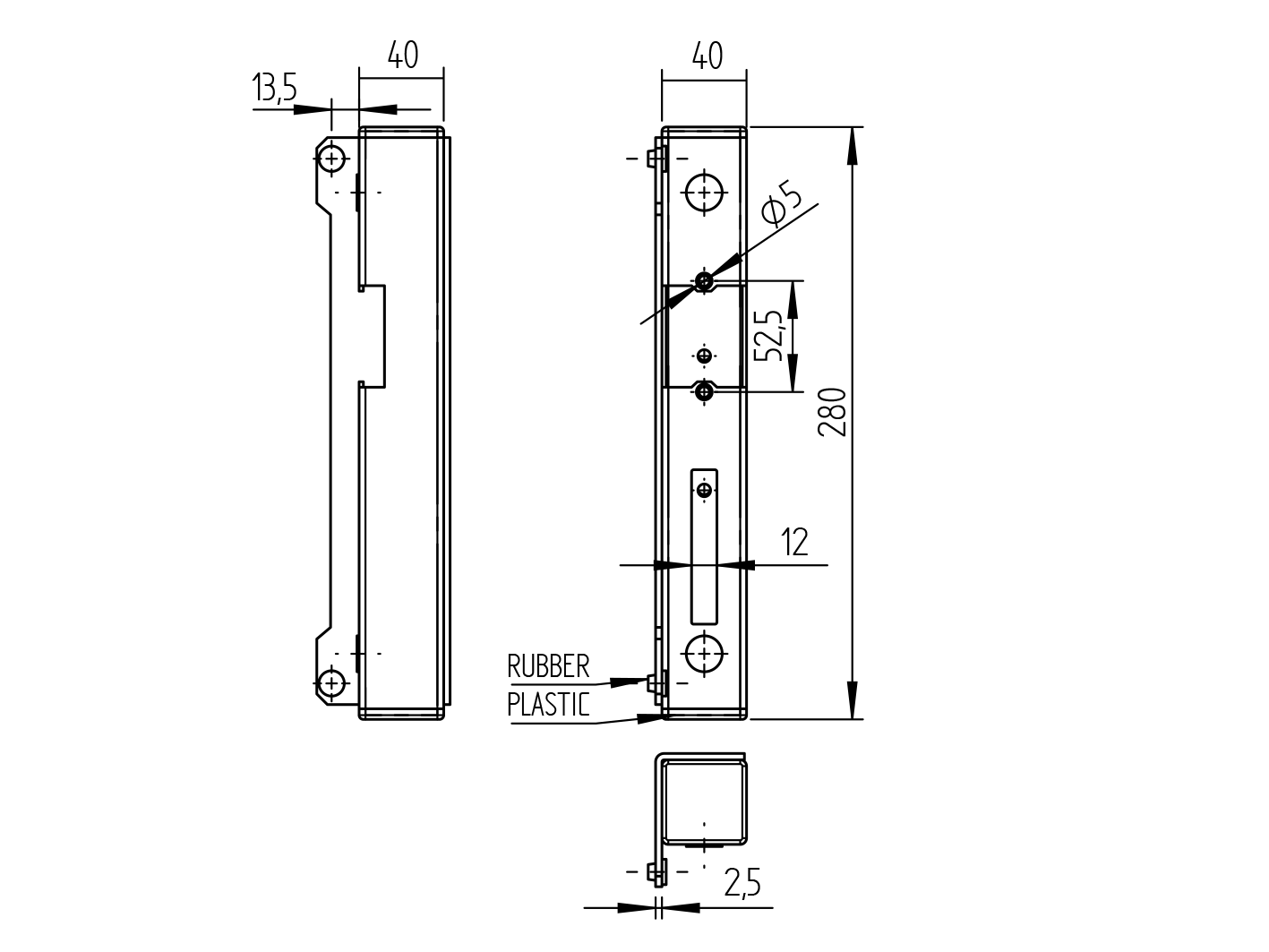 Anschlag Elektromagnetschloss Stahl verzinkt 40x40 universal-89-11B161U40-A.4