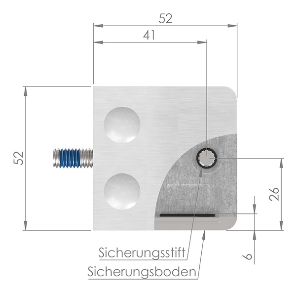 Glasklemme 52x52x32-5 mm AbZ fuer Anschluss Ø 76-1 mm V4A-10-3176ABZ.1
