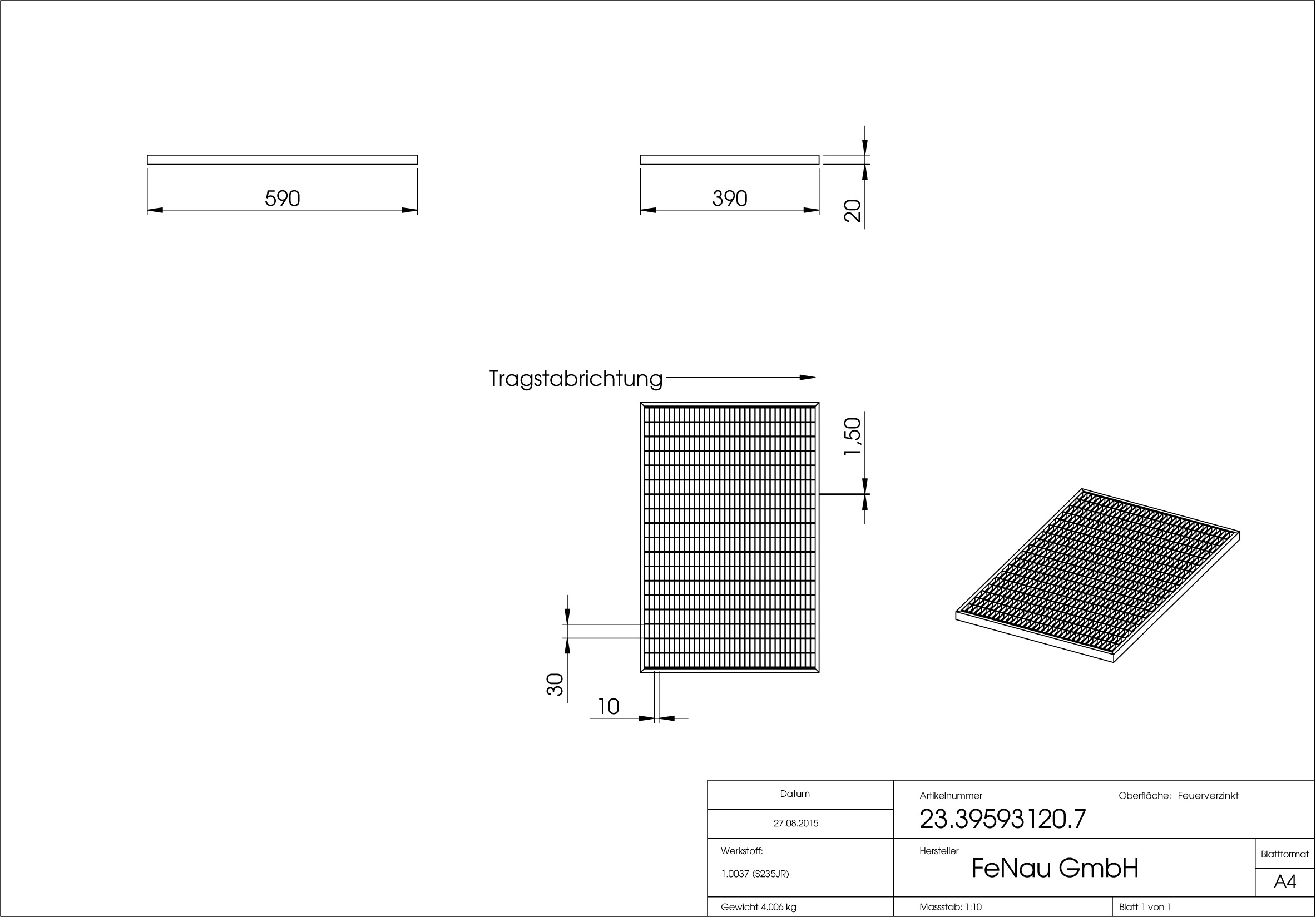 Lichtschachtrost Baunormrost - Masse-  390x590x20 mm 30-10 mm - aus S235JR -St37-2- im Vollbad feuerverzinkt-23-39593120.7