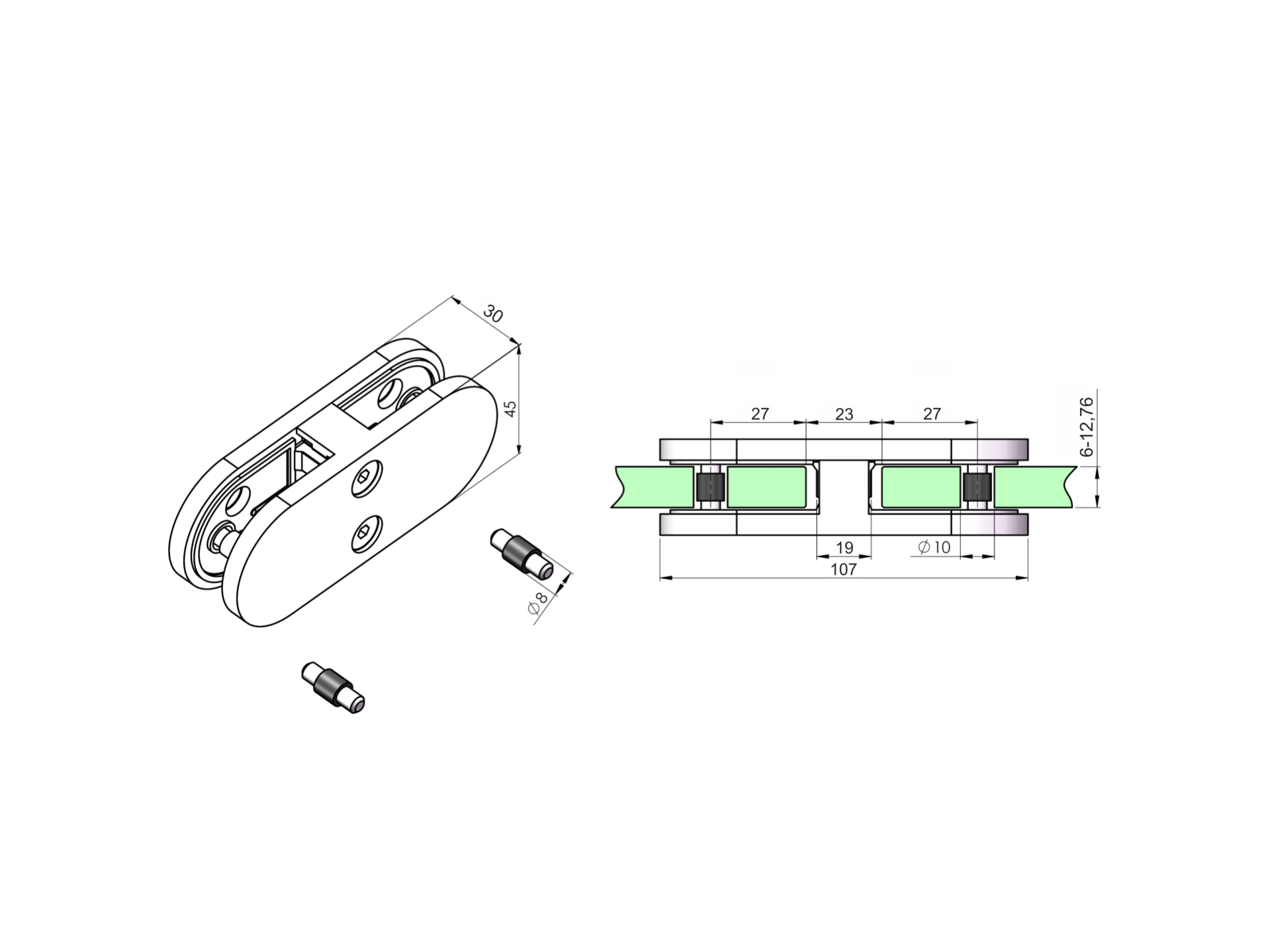Glasklemme Edelstahl AISI 316 geschliffen fuer Glas 6-12-76 mm Modell 25-89-11A142500700-A.4