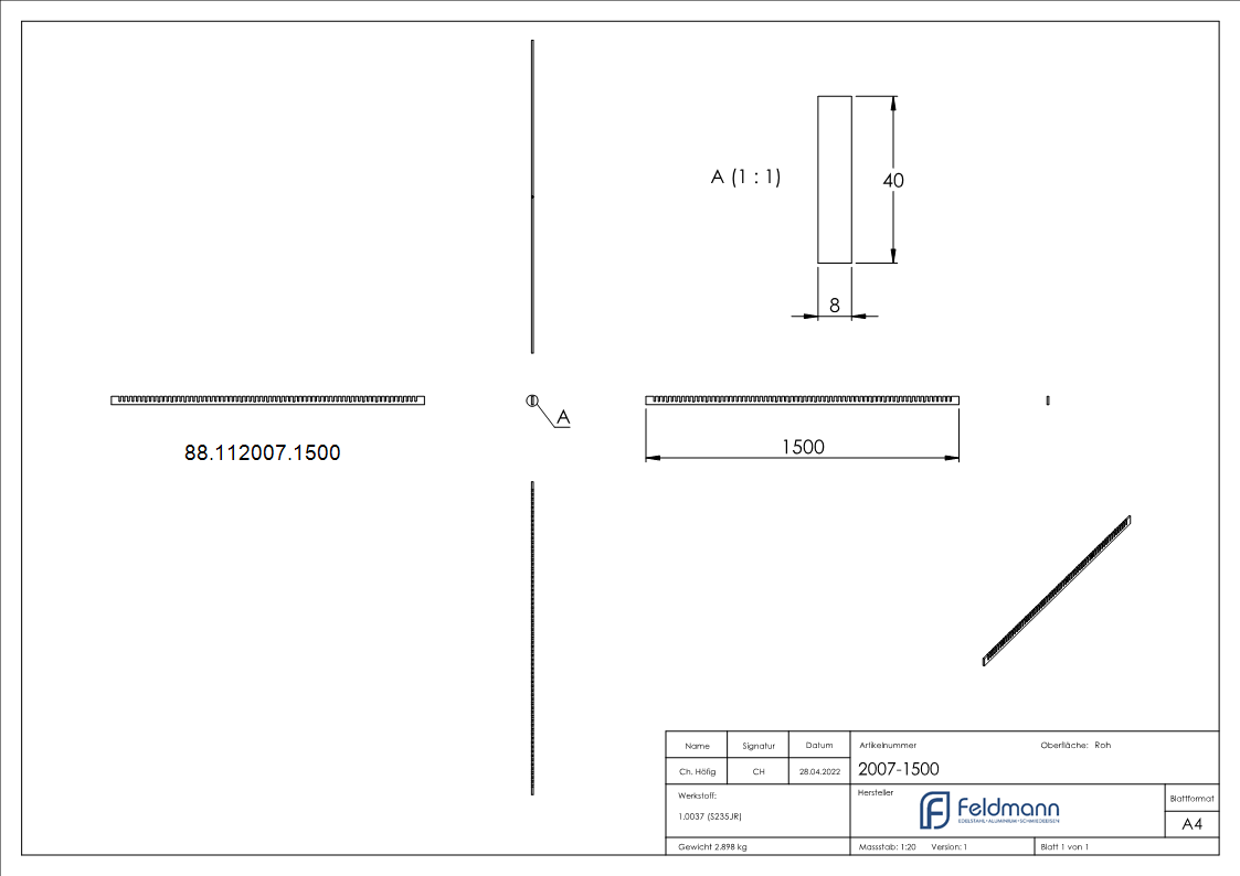 Kruemmerleiste 40x8 mm Handlaufprofil 1500mm Stahl roh schweissbar-88-112007.1500