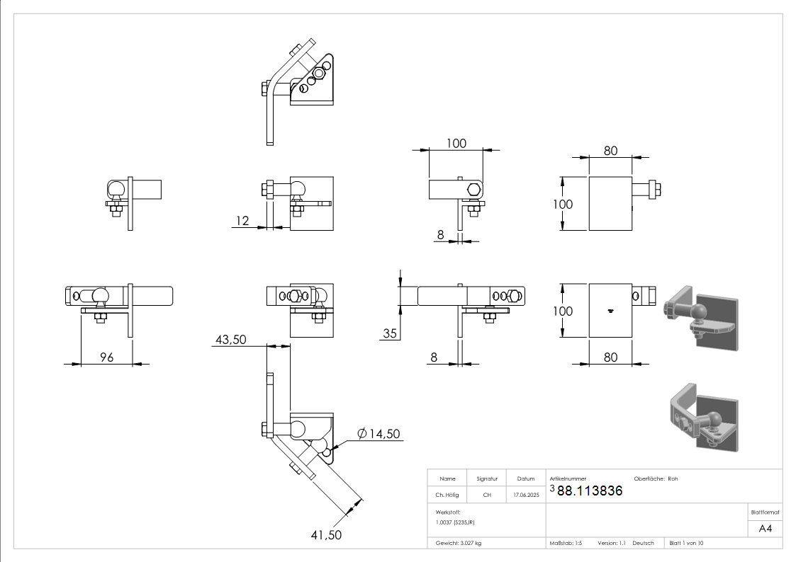 Hebetorbeschlag f- Befestig- an Metallpfosten-88.113836