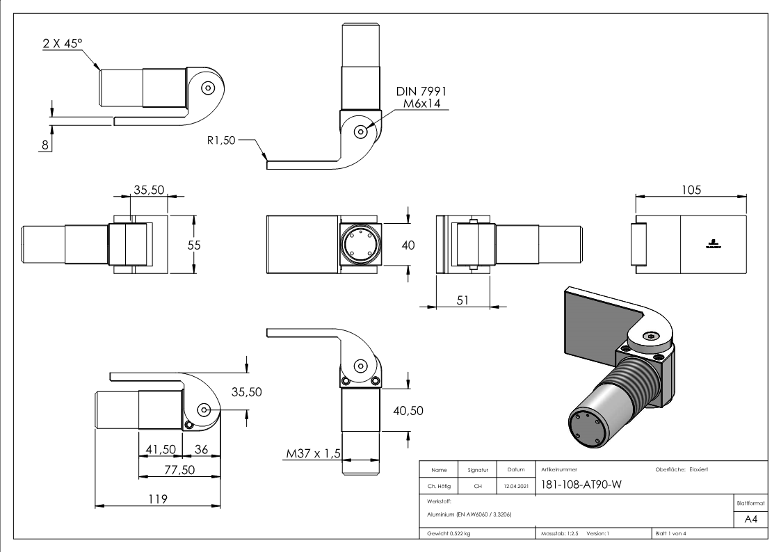Torband 180° selbsts- mit Stopp-Endspurt schweissb-88-11181-108-AT90.W