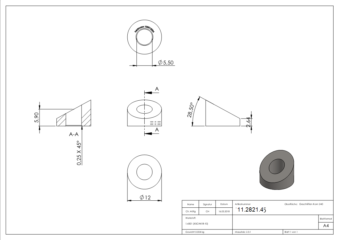 Formanschluss - fuer flachen Anschluss - Gewinde M5 - V2A-11-2821.4