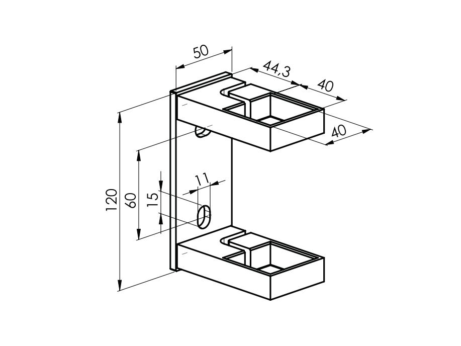Seitenverankerung fuer Pfosten Edelstahl AISI 304 fuer 40x40 mm Vierkantpfosten geschliffen-89-11A640120X50-A.4