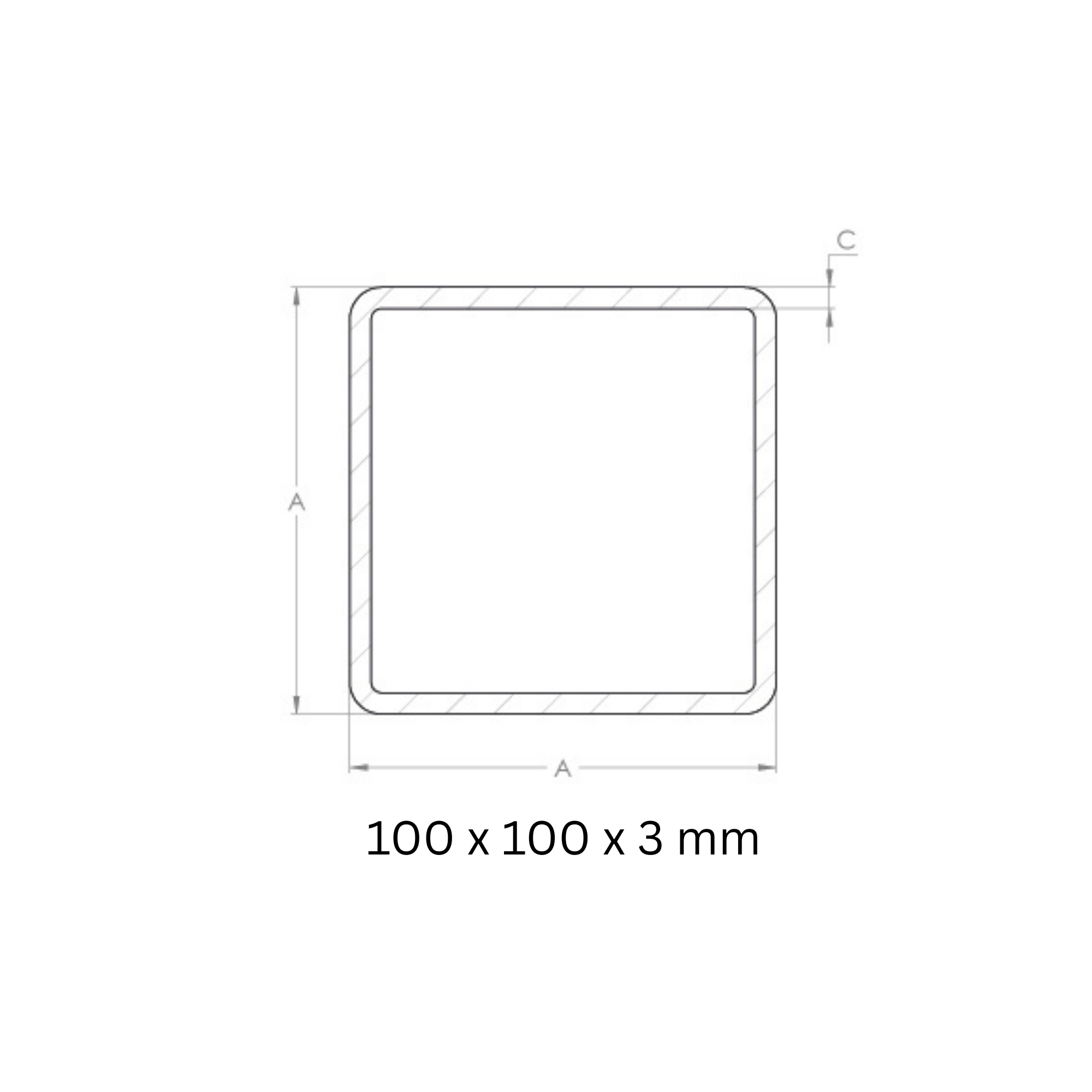 Quadratrohr gehaemmert 100x100x3 mm 3000 mm Stahl S235JR- roh-30-1548.8