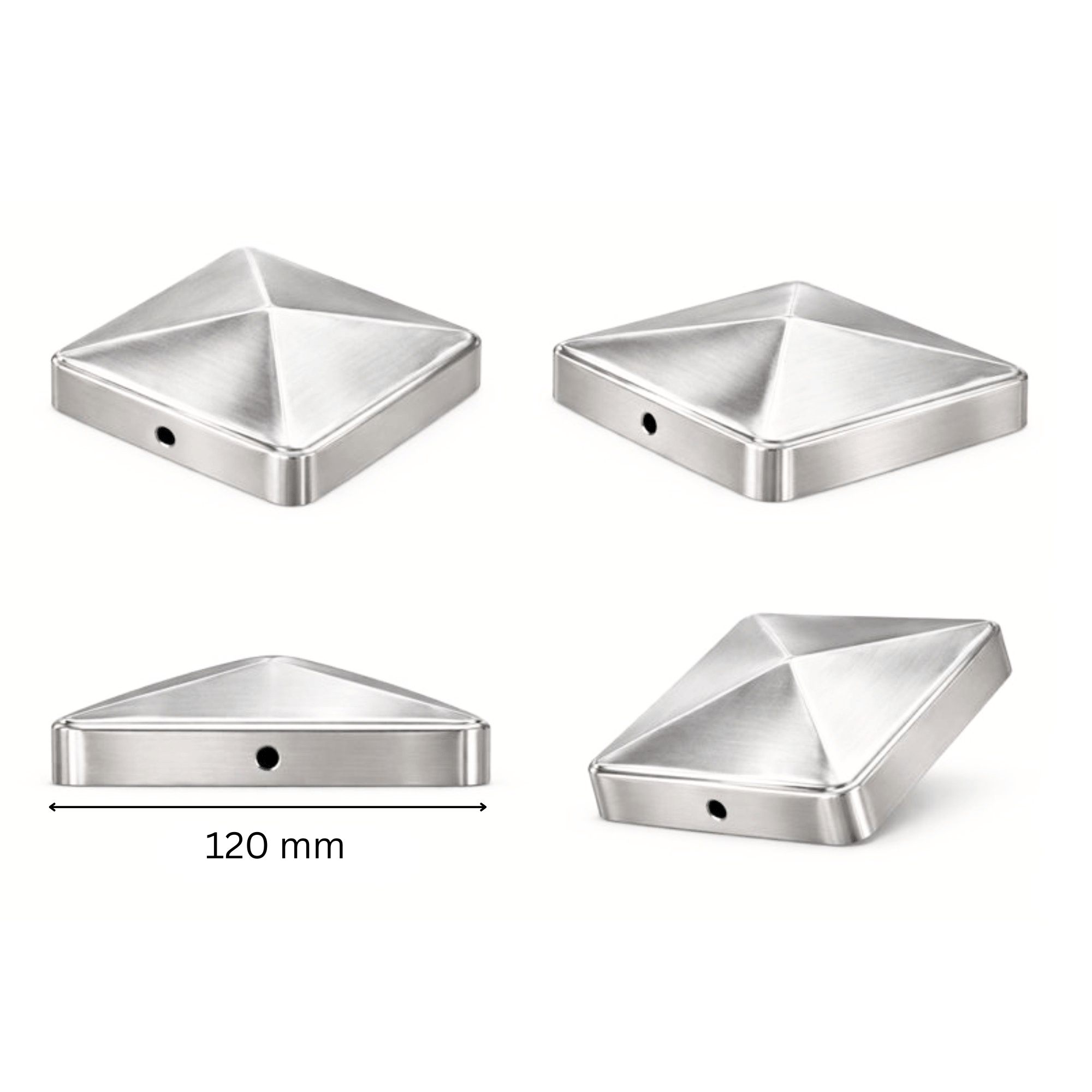 Pfostenkappe 120x120 mm Edelstahl V2A geschliffen – 10er Set inkl. Schrauben-60220-120-022