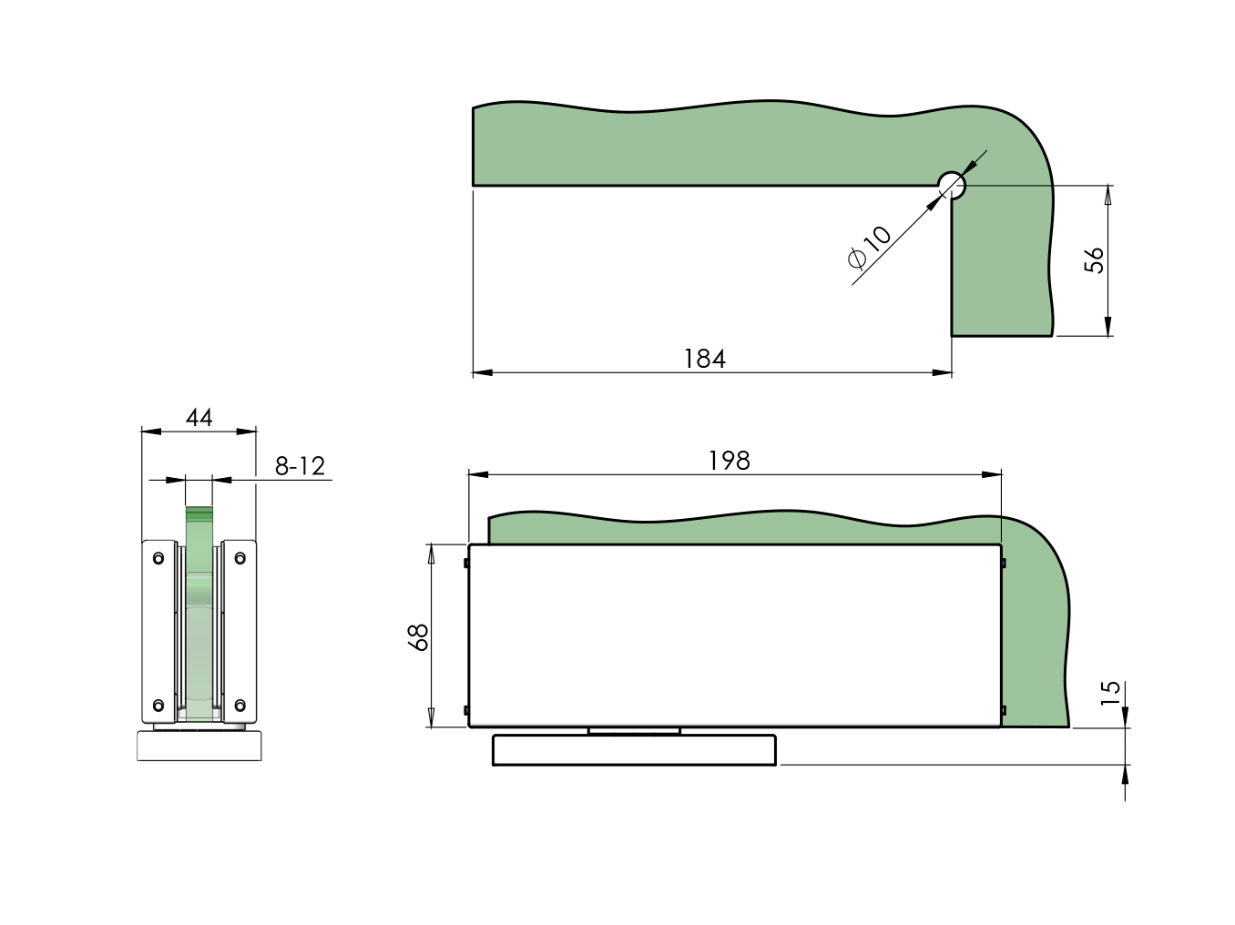 Bodentuerschliesser Glastuer Edelstahl V2A 8-12mm 100kg Feststellung-89-11GS304ZP804SC-A.4