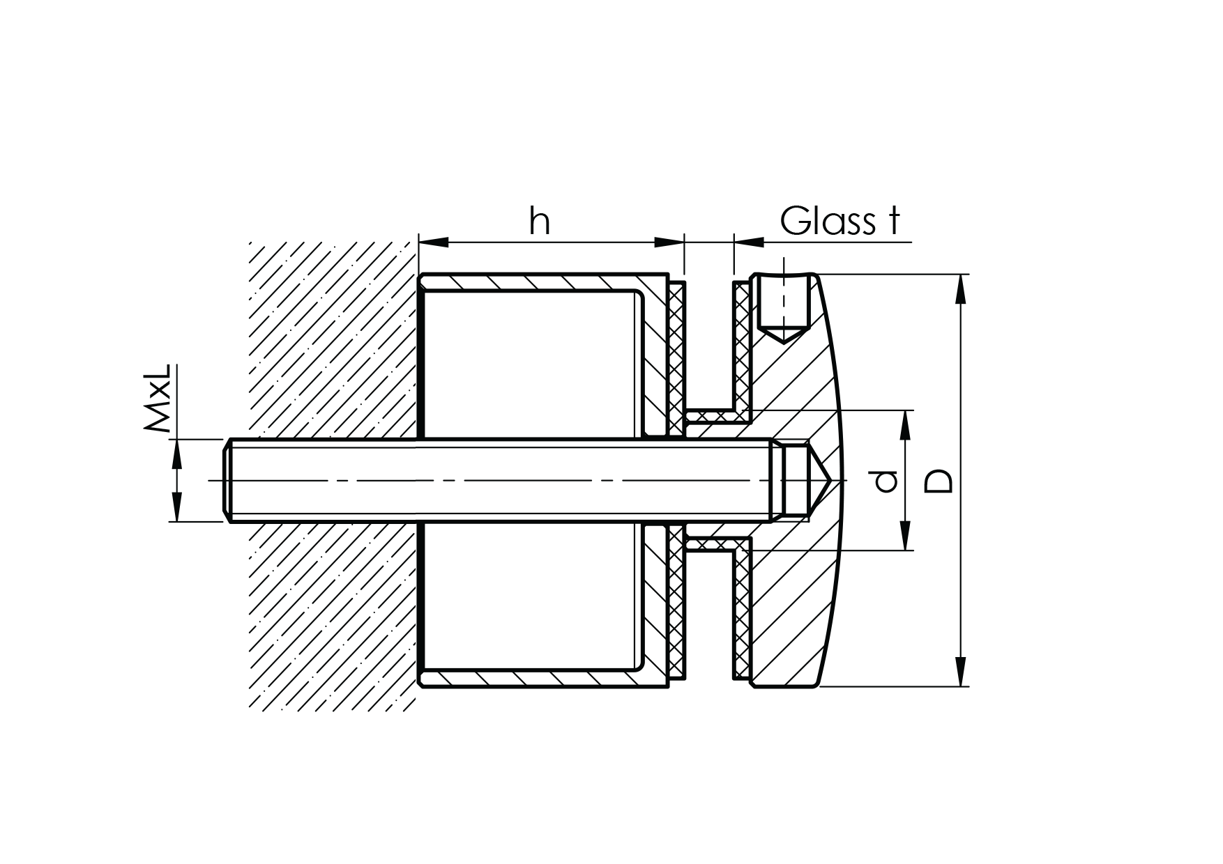 Punkthalter fuer Glas Edelstahl AISI 304 D 50 mm H 52 mm fuer Glas 8-17-52 mm poliert-89-11A0747500-A.4