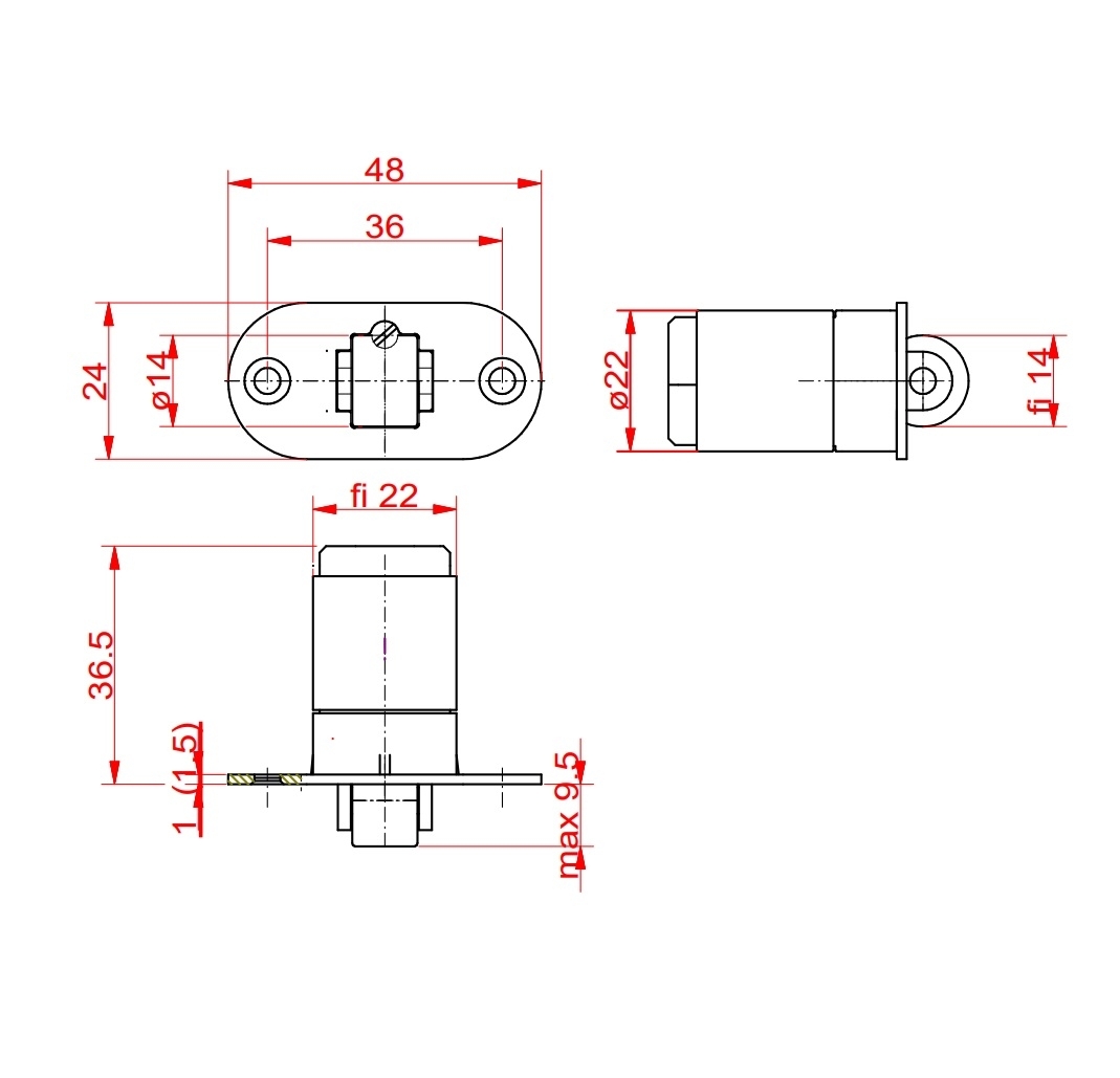 Edelstahl Einsteckrollenschloss Ø 22mm- Rolle 14mm- geschliffen-89-11GS304ZP820S-A.4