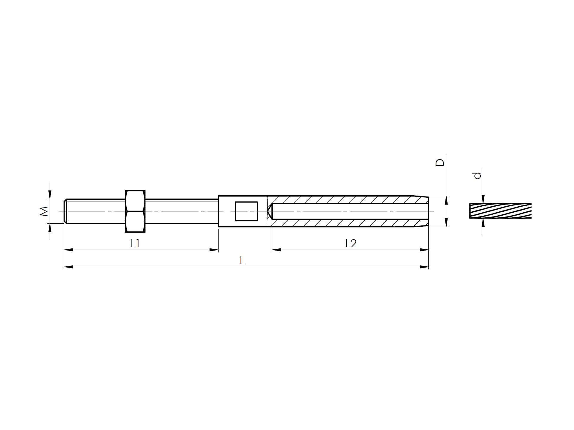 Kabelspanner Edelstahl AISI 316 fuer 5 mm Kabel- L 132 mm geschliffen-89-11A14L55LEFT-A.4
