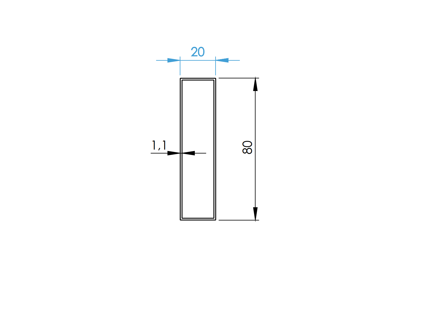 Aluminium Zaunprofil 20 x 80 mm L=7000 mm RAL 7016 Anthrazit strukturiert-89.FGS20X807000R7016