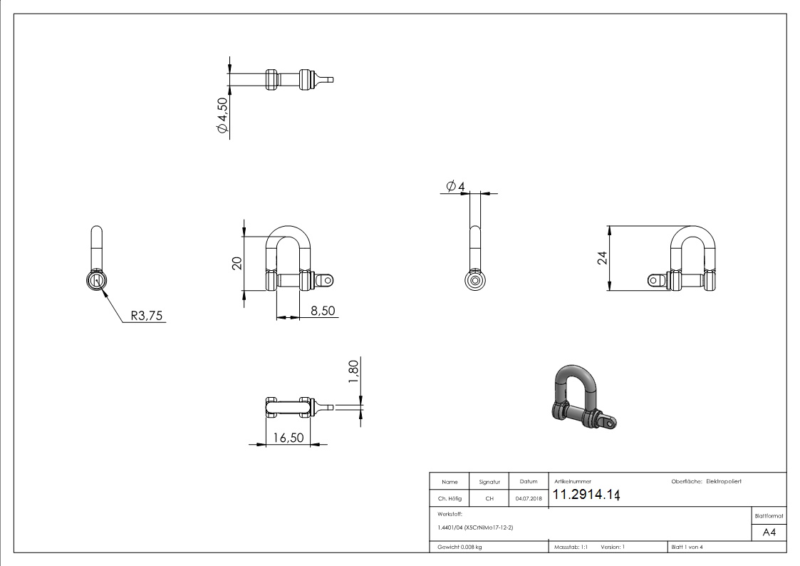 Schaekel - fuer Seil Ø- 4 mm - V4A-11-2914.1