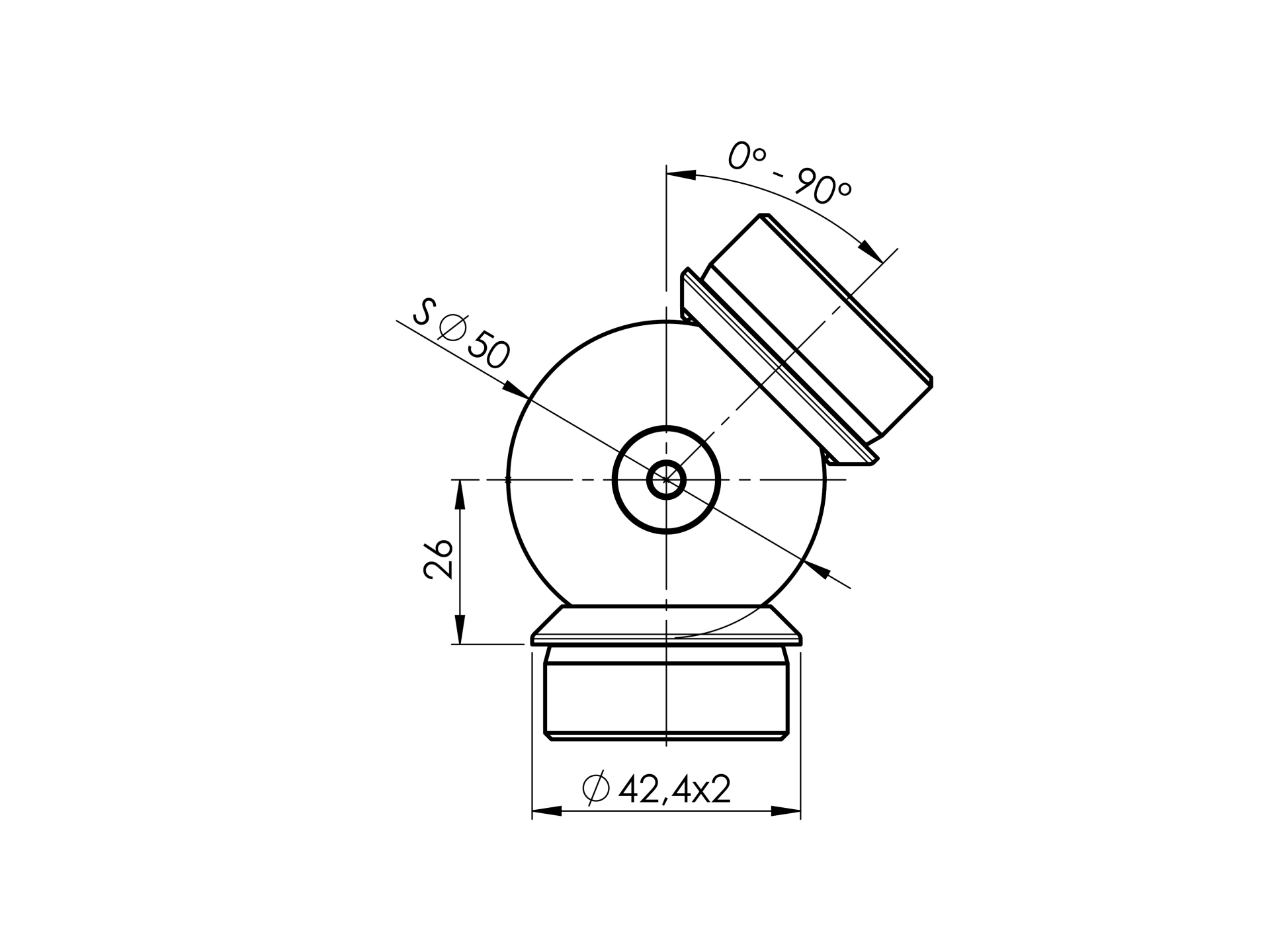 Kugelgelenkverbinder Edelstahl AISI 304 fuer Rohr D42-4x2 stellbar-89-11A74255B-A.4