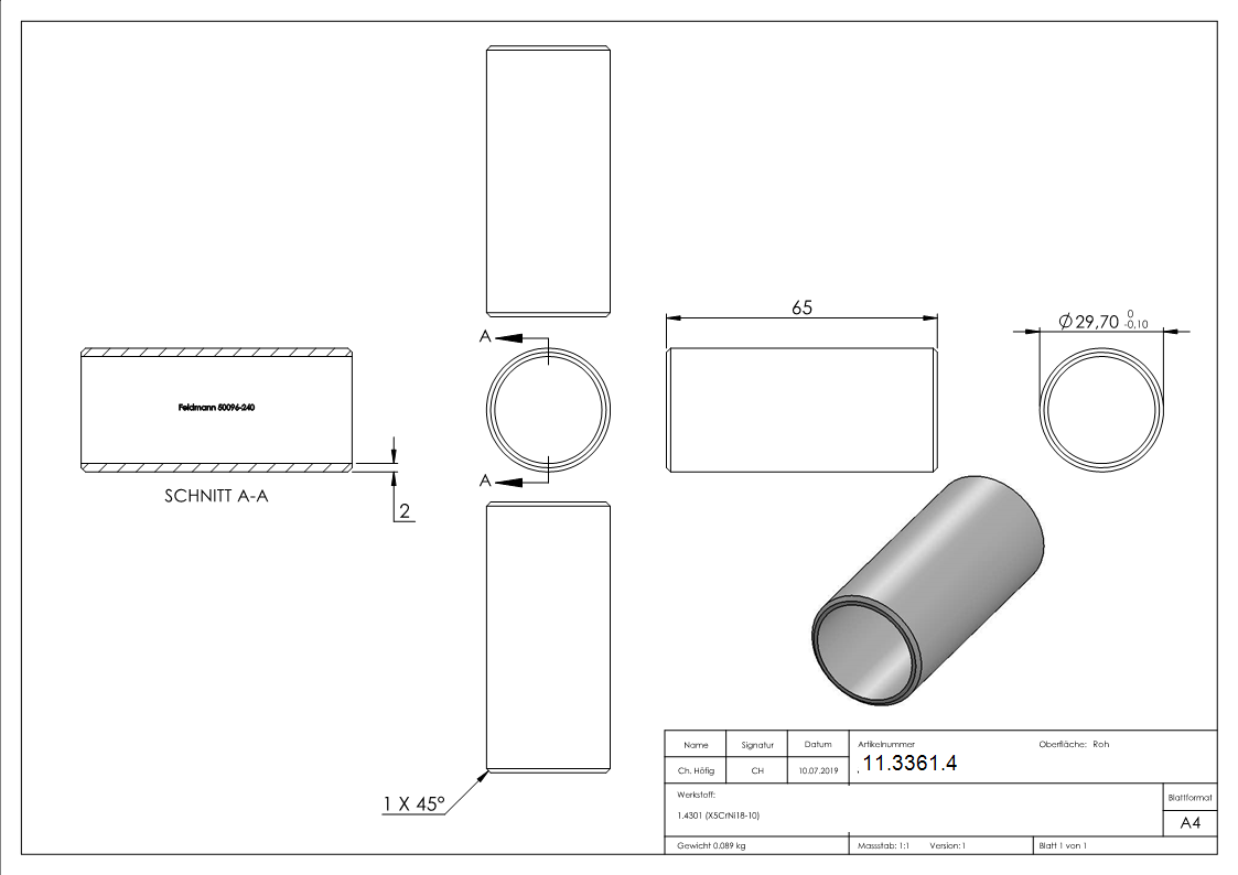 Verbindungshuelse fuer Rundrohr Ø 33-7x2-0 mm V2A-11-3361.4
