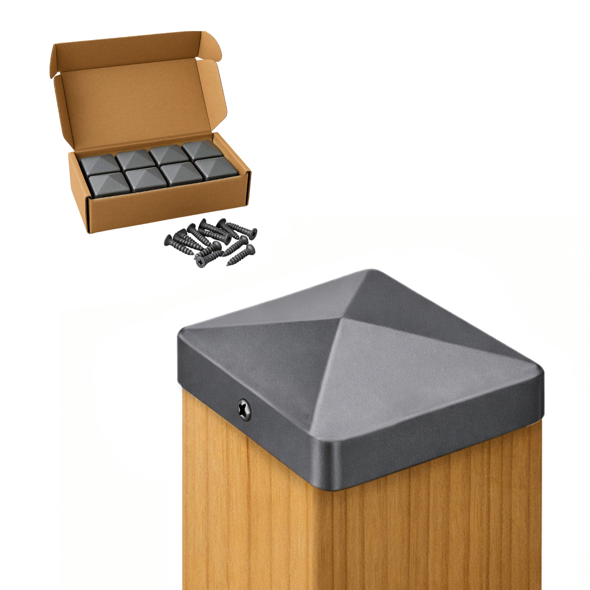 Pfostenkappe 90x90 mm Anthrazit RAL 7016 – 10er Set pulverbeschichtet inkl. Schrauben-60220-90-021