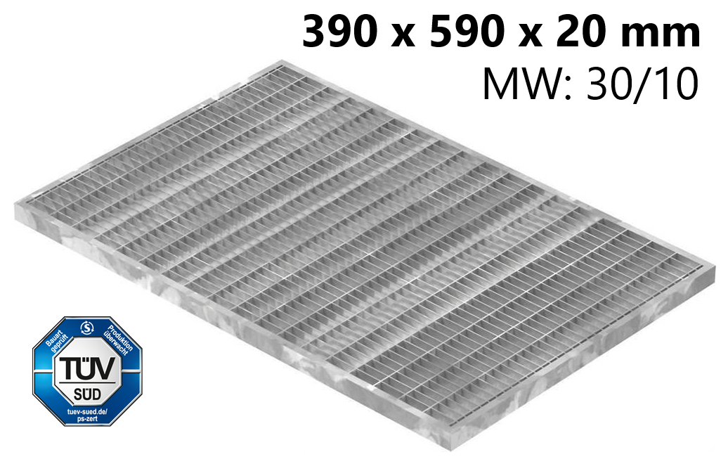 Lichtschachtrost Baunormrost - Masse-  390x590x20 mm 30-10 mm - aus S235JR -St37-2- im Vollbad feuerverzinkt-23-39593120.7