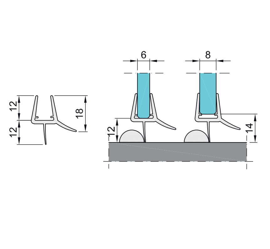 Dichtungsleiste unten fuer Glastuer 6-8mm- Kunststoff schwarz-89-11GSBLACKDT148-A.4