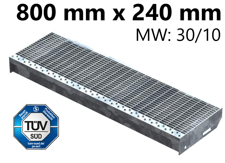 Gitterroststufe Treppenstufe Masse- 800x240 mm 30-10 mm S235JR -St37-2- im Vollbad feuerverzinkt-40-802431.7