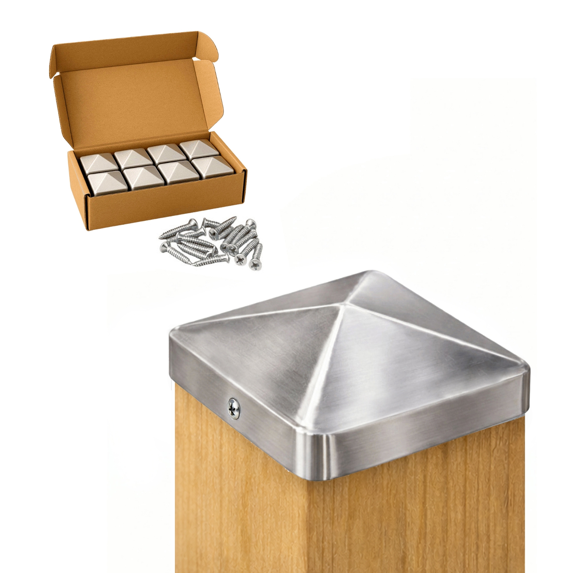 Pfostenkappe 70x70 mm Edelstahl V2A geschliffen – 10er Set inkl. Schrauben-60220-70-022