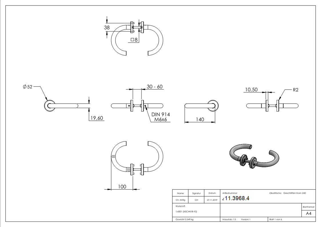 Tuerdrueckerpaar V2A inkl- Drueckerstift Modell Olymp-11-3968.4