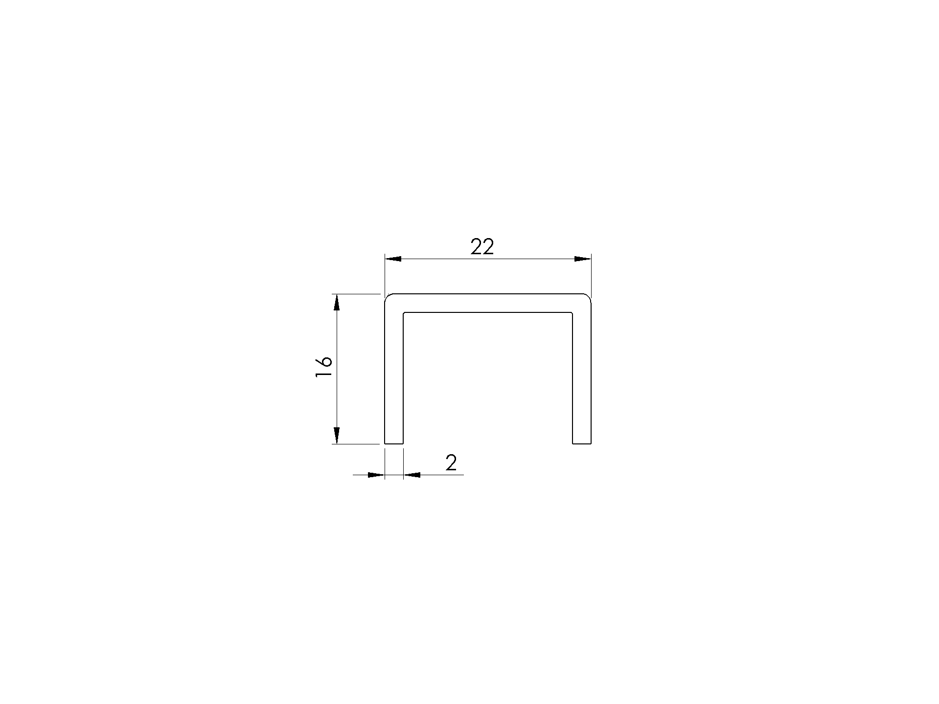 Aufsteckhandlauf Aluminium 22 x 16 mm fuer Glas 16-0-17-5 mm L=3000 mm-89-11AL69010183000SE-A.4
