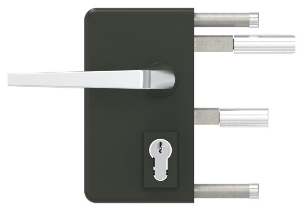 Gittertorschloss GTS 2 fuer Rohrstaerke 60-80mm- montagefertiges Set- tannengruen-88-1156704-ALU.6009