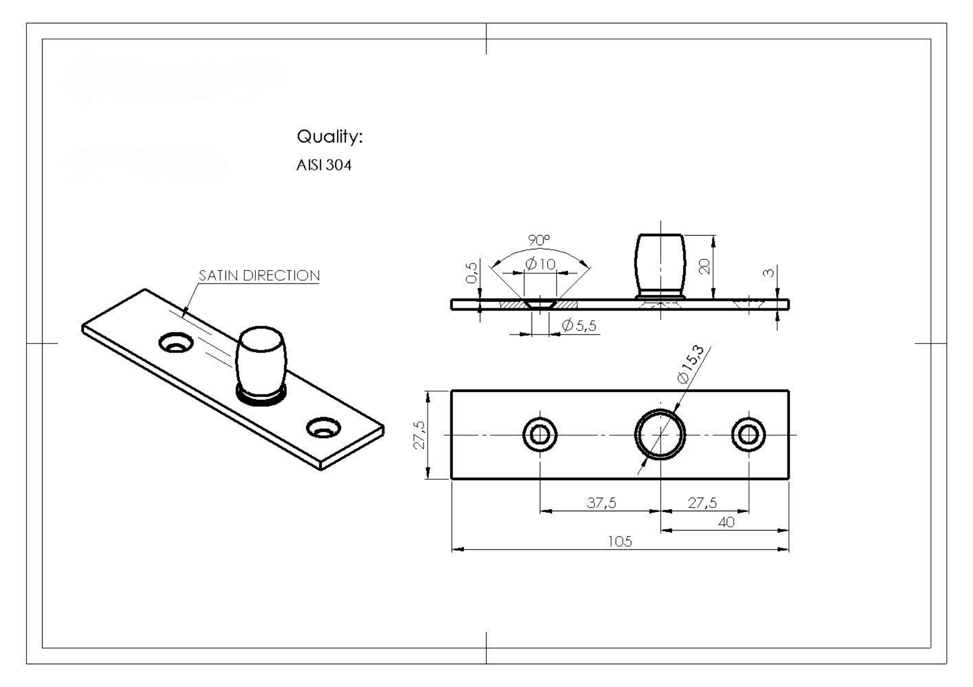 Edelstahl Drehpunktlager fuer oberes Scharnier- AISI 304 geschliffen-89-11GS304ZP802S-A.4