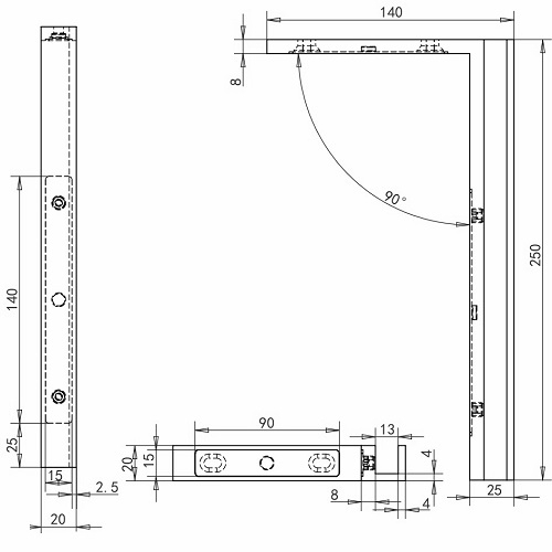 Stabilisierender Winkel fuer Glas 8-12mm- Messing schwarz oxidiert-89-11GSBLACKZP900LS-A.4