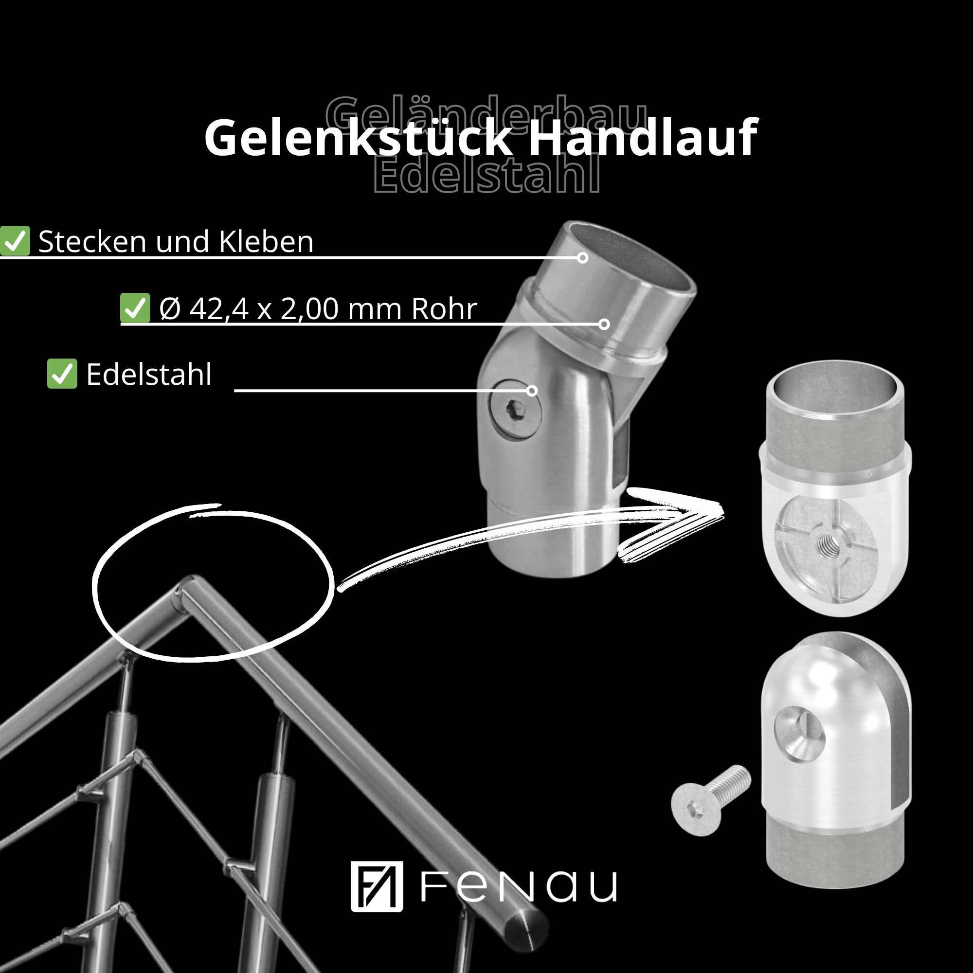 Gelenkstueck - zum Kleben - fuer Rundrohr- Ø 42-4x2 mm - V2A-11-3636-A.4