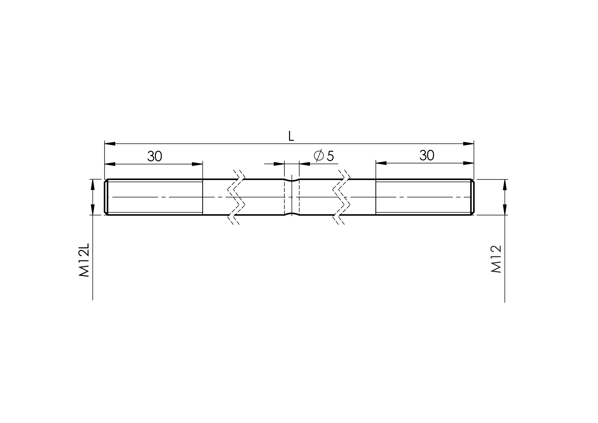 Vordachstab Edelstahl AISI 316 Ø 12 mm L 1000 mm M12 Gewinde geschliffen-89-11A14PR121000M12-A.4