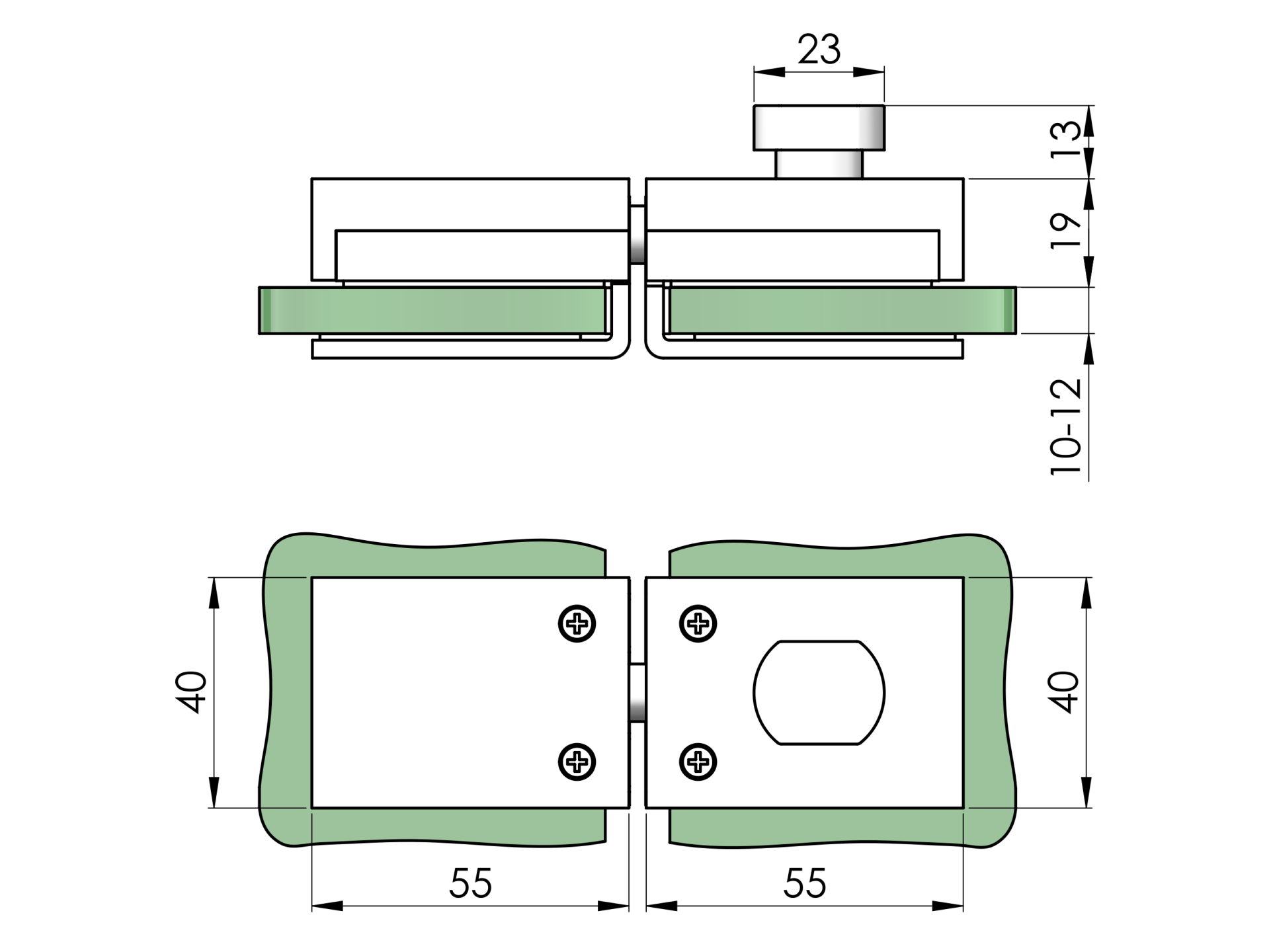 WC Glastuerschloss ZAMAK gebuerstet fuer 10-12mm Glas Klemmmontage-89-11GS304D204S-A.4